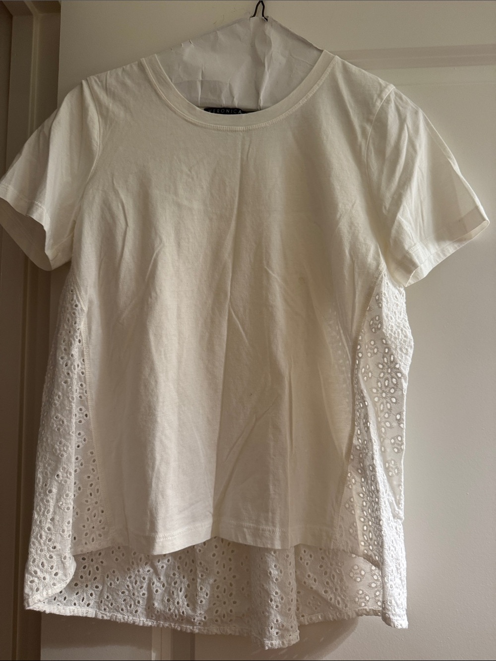 Veronica Beard White Eyelet-Trim Short Sleeve Tee